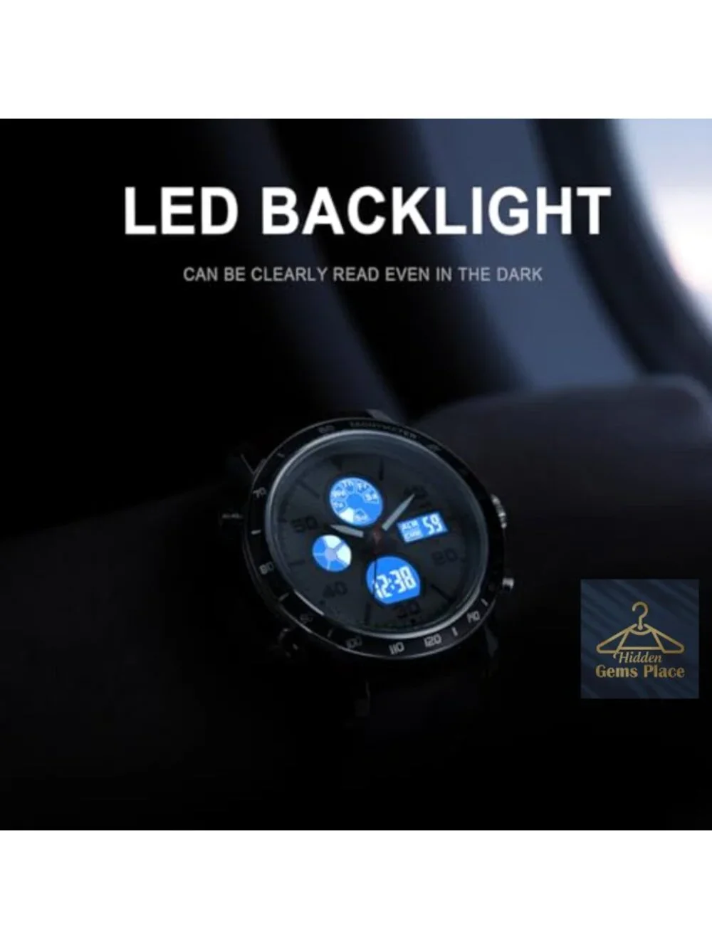 Men's Multifunction Sport Casual Analog-Digital Watch with Perforated Leather